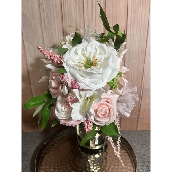 TINGE TIME 9 Inch Wedding Bouquets for Bride, Artificial Flower Cascading Bridal - Picture 7 of 7